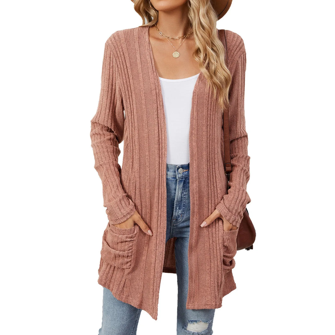 Isabelle Cardigan Long Femme – Gilet Tricot Côtelé Ouvert avec Poches &amp; Coupe Décontractée