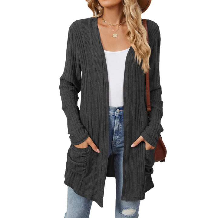 Isabelle Cardigan Long Femme – Gilet Tricot Côtelé Ouvert avec Poches &amp; Coupe Décontractée
