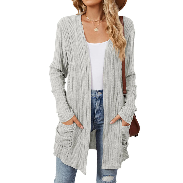 Isabelle Cardigan Long Femme – Gilet Tricot Côtelé Ouvert avec Poches &amp; Coupe Décontractée