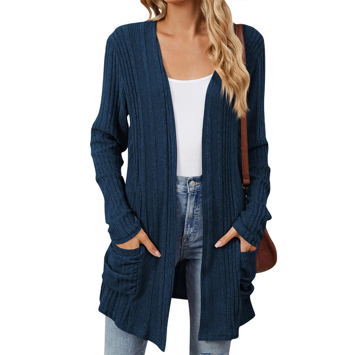 Isabelle Cardigan Long Femme – Gilet Tricot Côtelé Ouvert avec Poches &amp; Coupe Décontractée