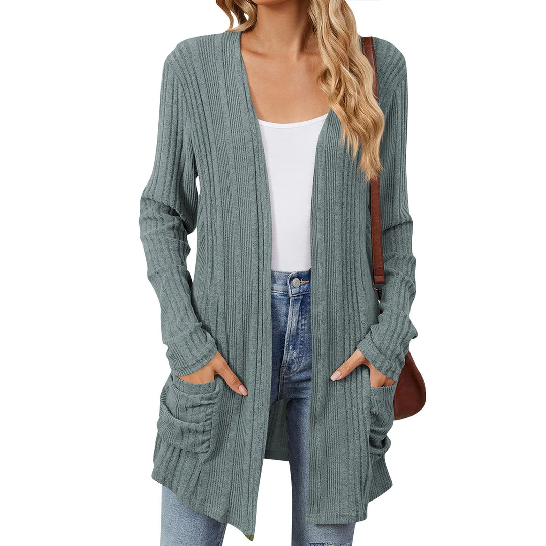 Isabelle Cardigan Long Femme – Gilet Tricot Côtelé Ouvert avec Poches &amp; Coupe Décontractée