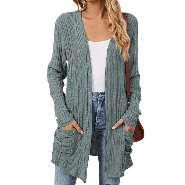 Isabelle Cardigan Long Femme – Gilet Tricot Côtelé Ouvert avec Poches &amp; Coupe Décontractée