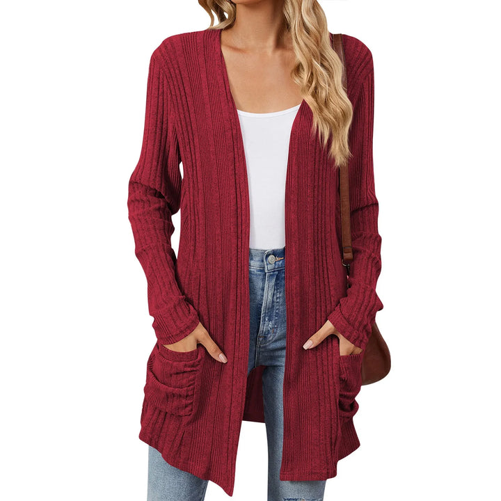 Isabelle Cardigan Long Femme – Gilet Tricot Côtelé Ouvert avec Poches &amp; Coupe Décontractée