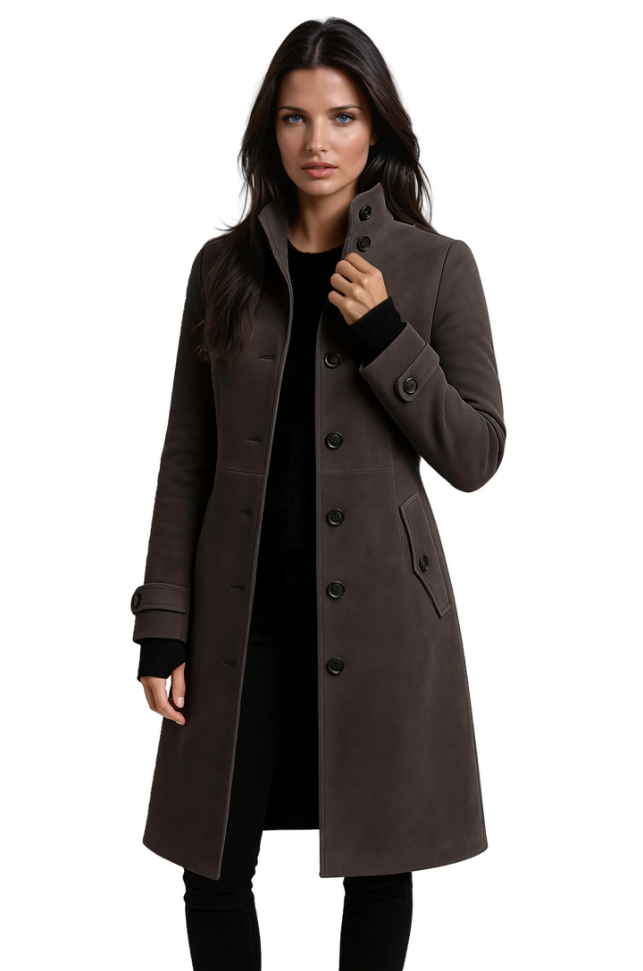 Sandy Trenchcoat Femme – Manteau Hiver avec Col Haut &amp; Coupe Cintrée Élégante