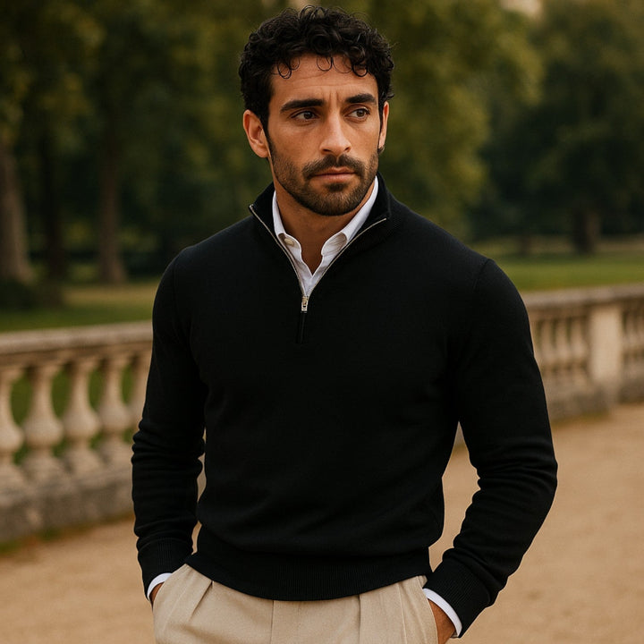 Pull Col Montant Homme Demi-Zip – Pull Doux Coupe Ajustée, Élégant et Chaud pour l&