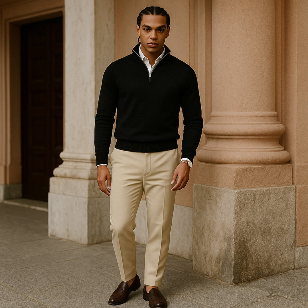 Pull Col Montant Homme Demi-Zip – Pull Doux Coupe Ajustée, Élégant et Chaud pour l&