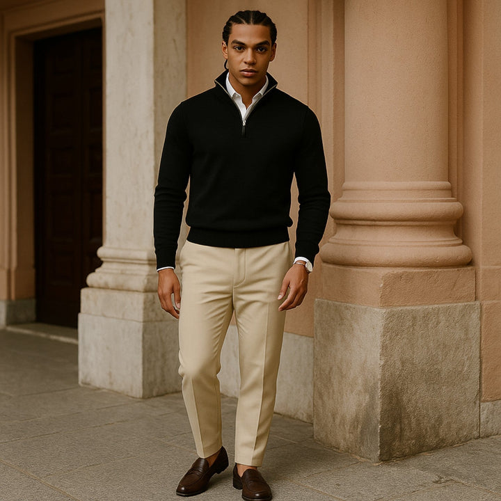 Pull Col Montant Homme Demi-Zip – Pull Doux Coupe Ajustée, Élégant et Chaud pour l&