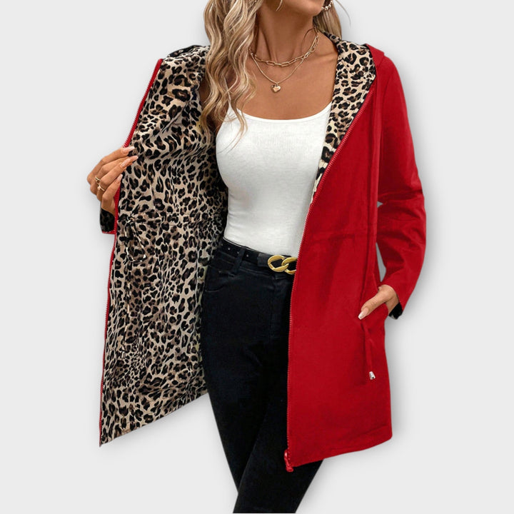 Manteau Réversible avec Capuche et Imprimé Léopard
