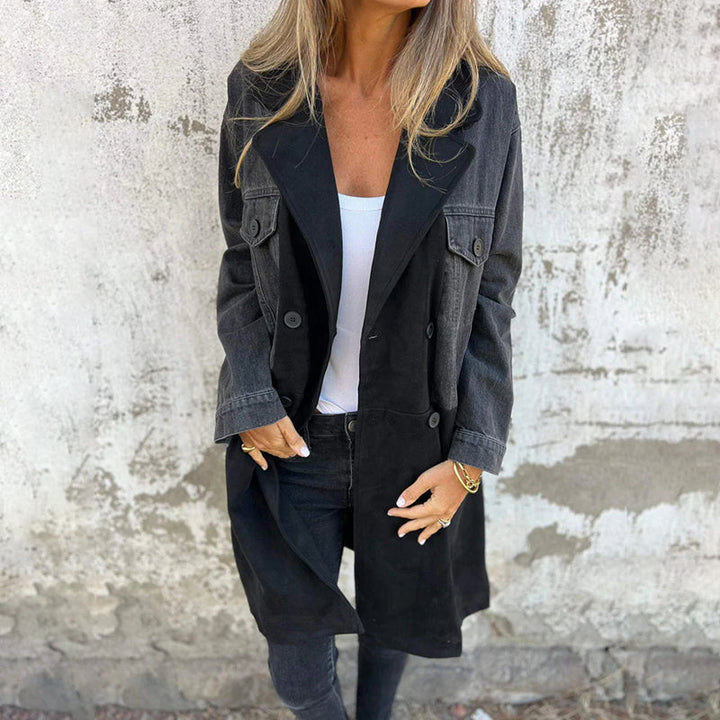 Veste en Denim Patchwork avec Revers