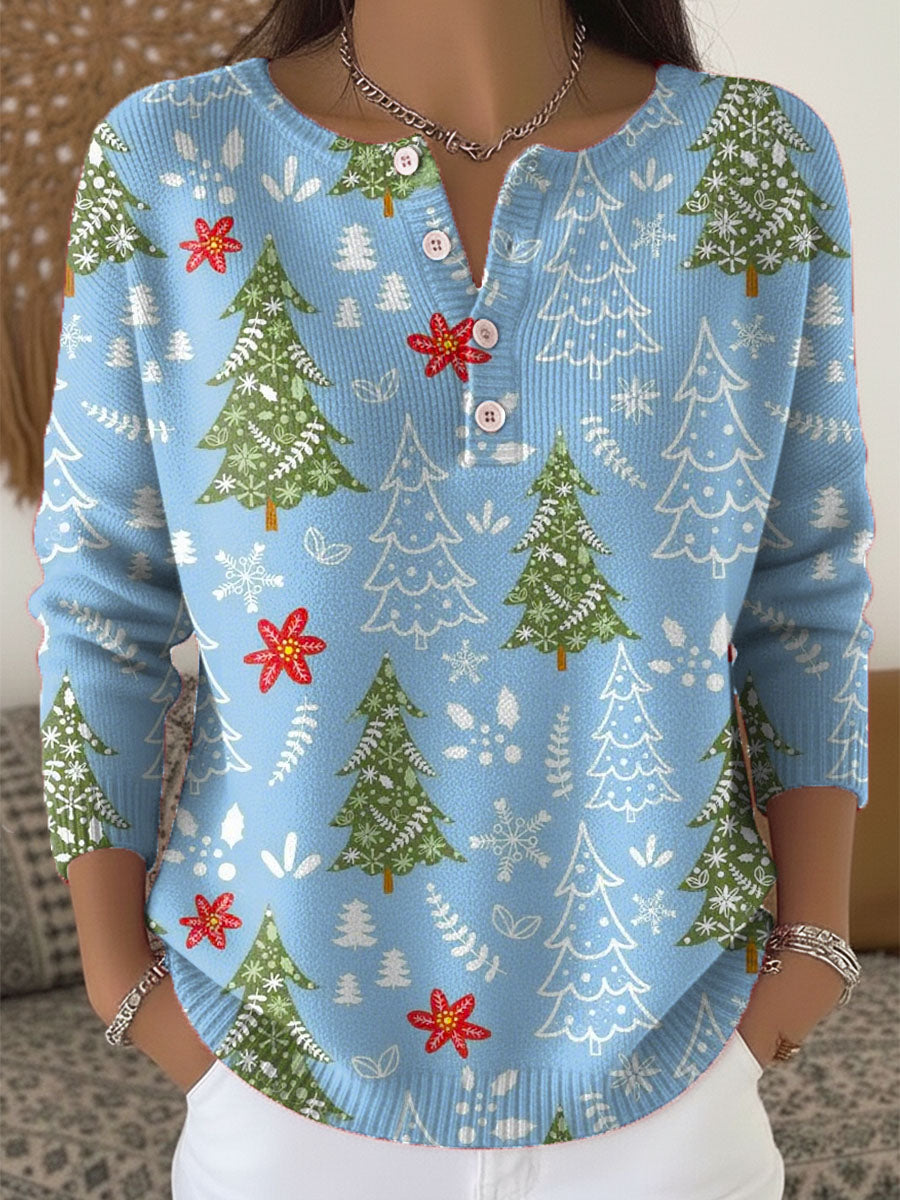 Pull de Noël Femme Col Boutonné – Pull Festif Élégant et Chaud