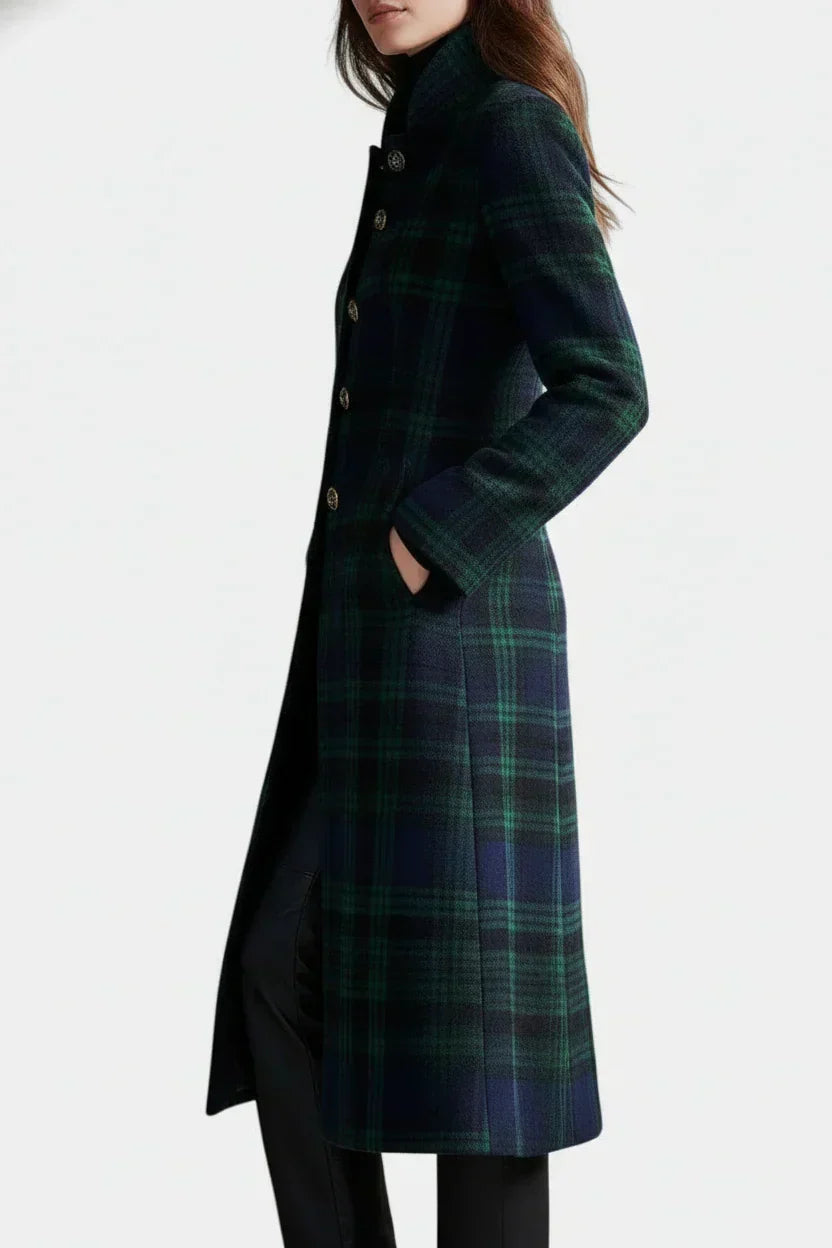 Bénédicte | Femme Carreaux Mi-Long Chic Manteau