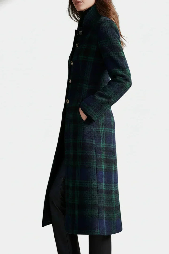 Bénédicte | Femme Carreaux Mi-Long Chic Manteau