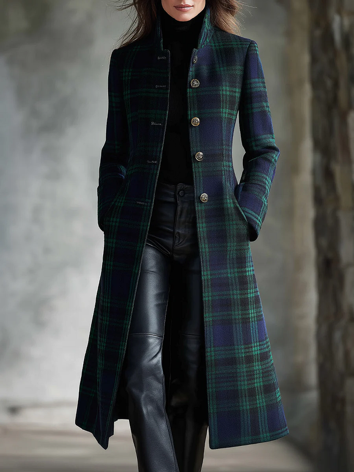 Veste midi à carreaux bleu-vert rétro avec blocs de couleur