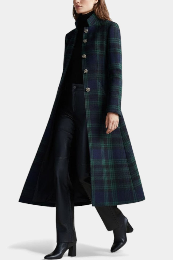 Bénédicte | Femme Carreaux Mi-Long Chic Manteau
