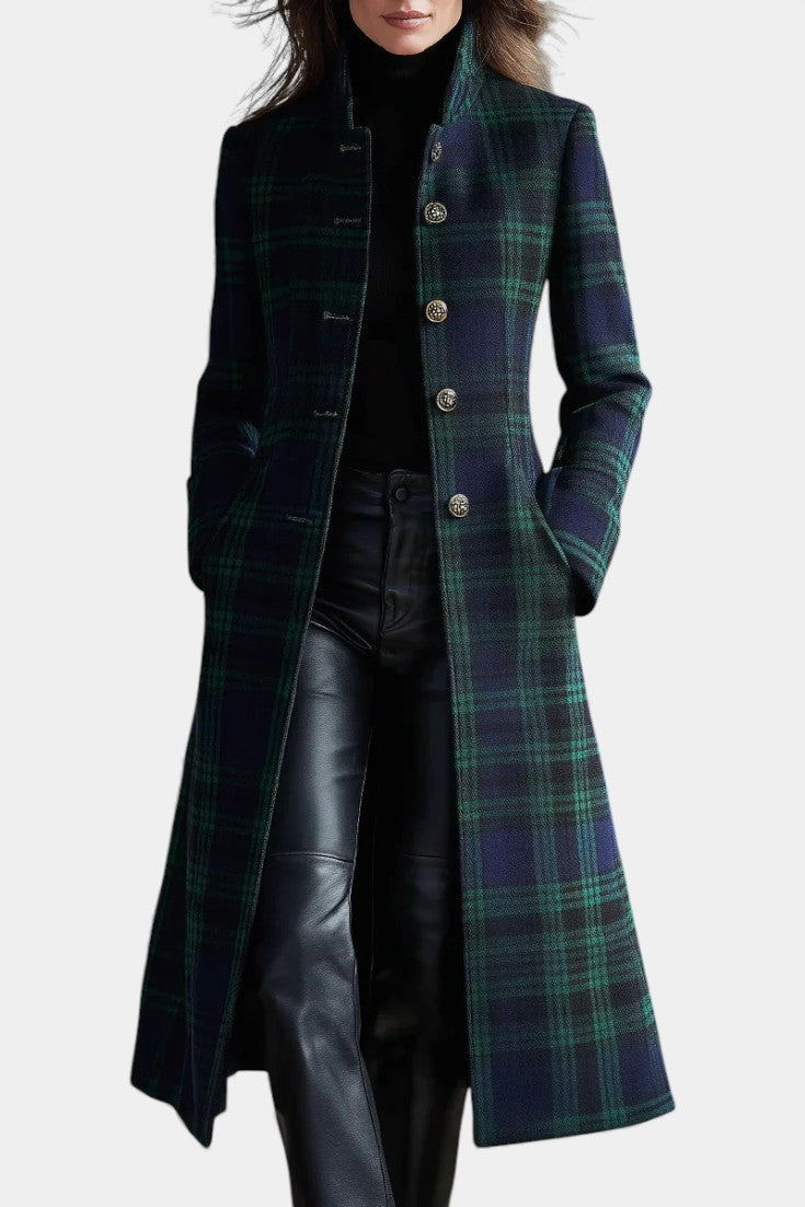 Bénédicte | Femme Carreaux Mi-Long Chic Manteau