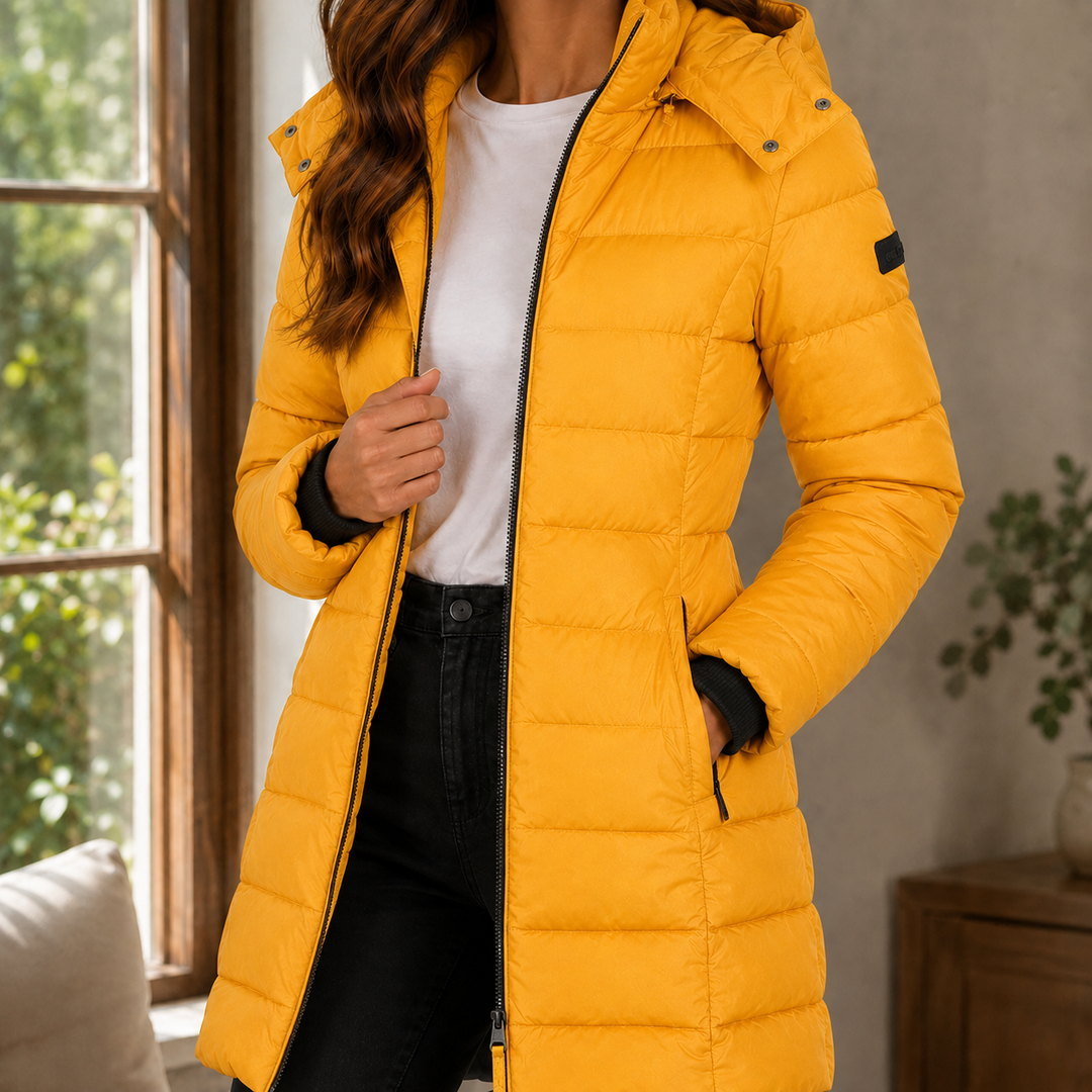 Ysaline | Femme Mi-Longue Cintrée Capuche Doudoune