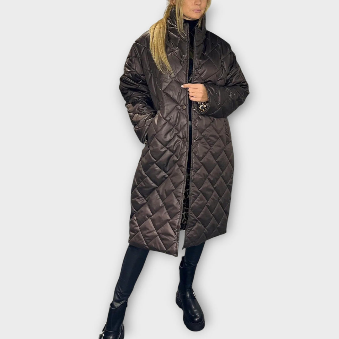 Veste Matelassée Réversible avec Doublure Léopard