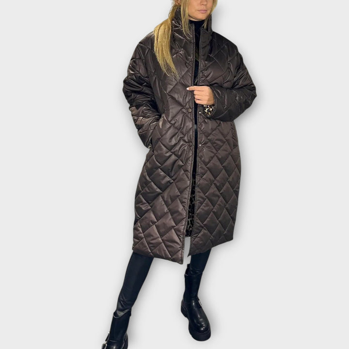 Veste Matelassée Réversible avec Doublure Léopard