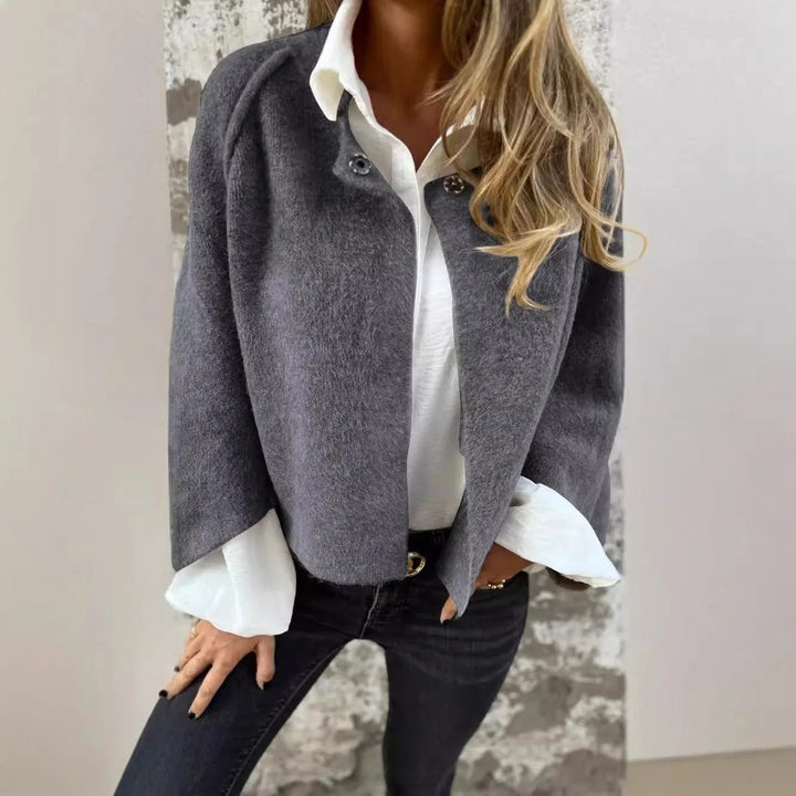 Henrike - Manteau en Laine avec Col Rond et Manches Longues