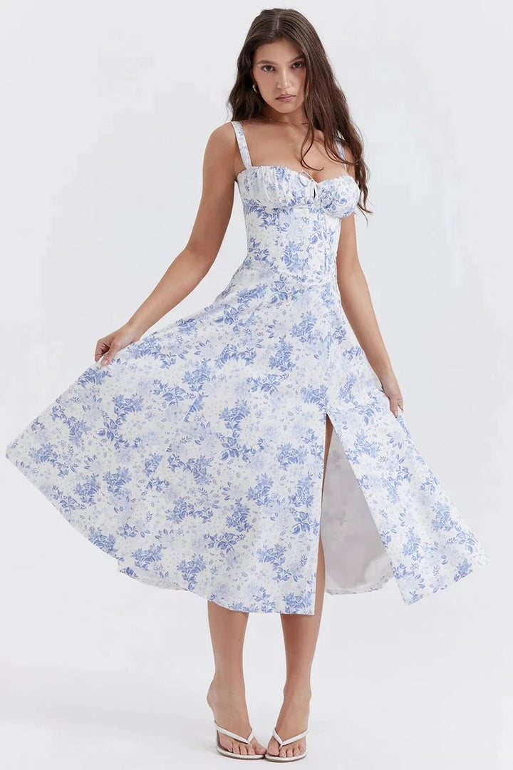 Robe bustier à imprimé floral avec bretelles pour femme