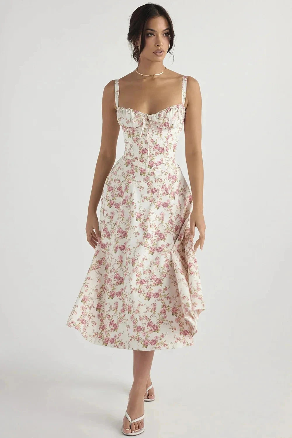 Robe bustier à imprimé floral avec bretelles pour femme