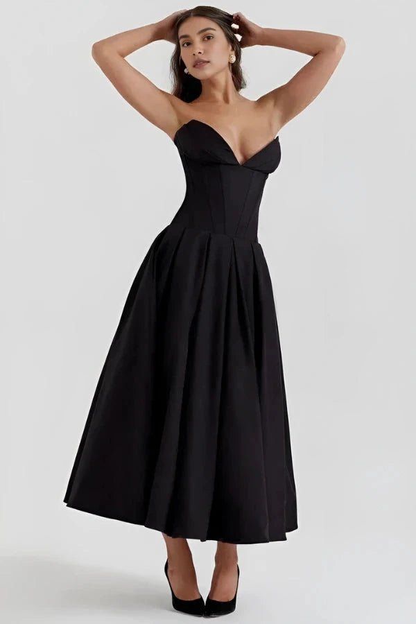 Robe bustier midi jupe volumineuse pour femme