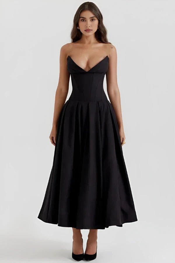 Robe bustier midi jupe volumineuse pour femme
