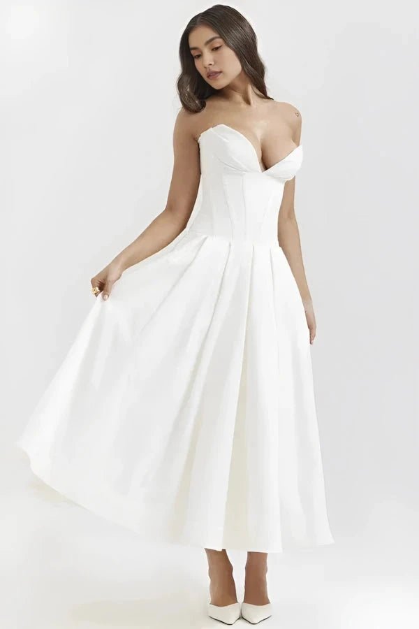 Robe bustier midi jupe volumineuse pour femme
