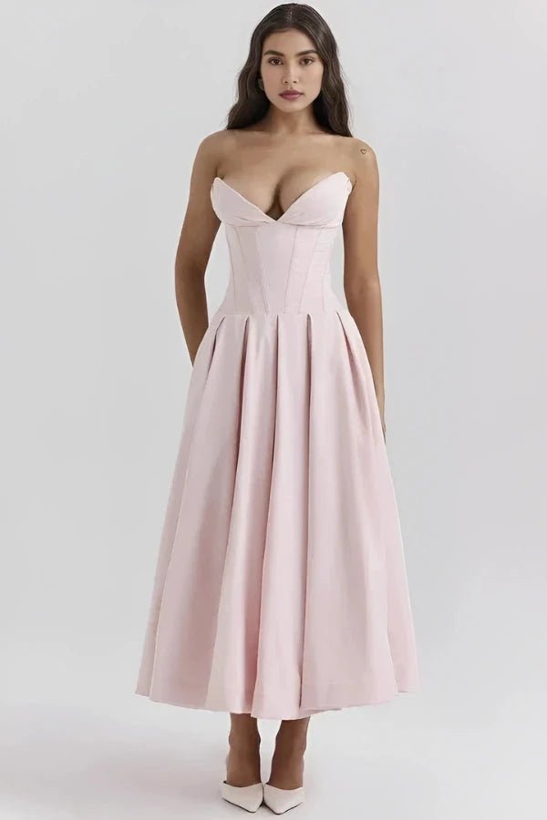 Robe bustier midi jupe volumineuse pour femme