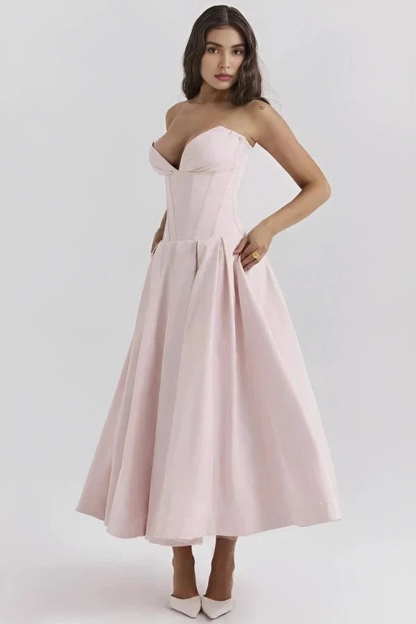 Robe bustier midi jupe volumineuse pour femme