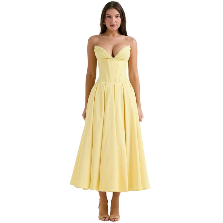 Robe bustier midi jupe volumineuse pour femme