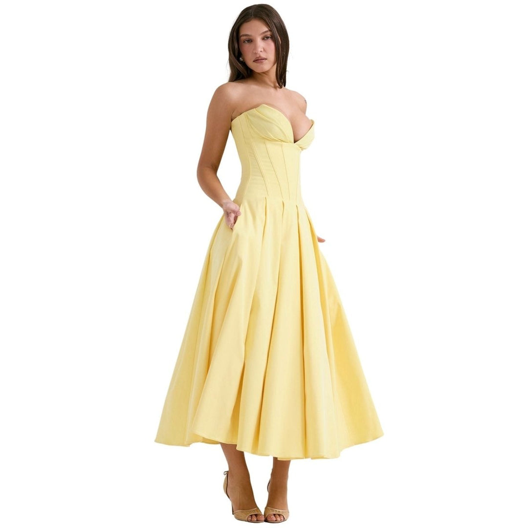 Robe bustier midi jupe volumineuse pour femme