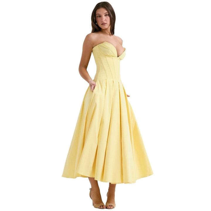 Robe bustier midi jupe volumineuse pour femme