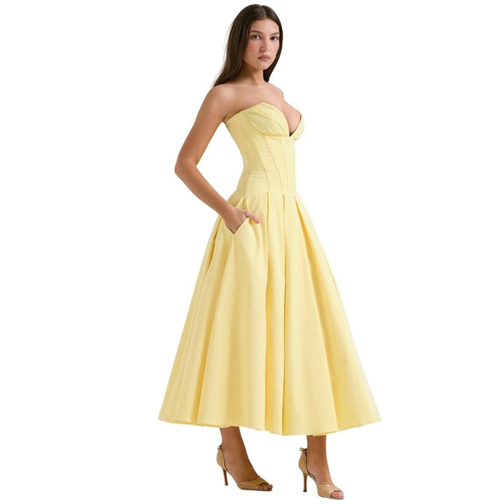 Robe bustier midi jupe volumineuse pour femme