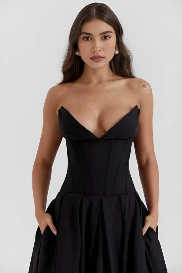 Robe bustier midi jupe volumineuse pour femme