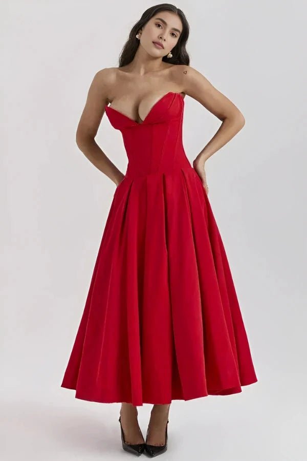 Robe bustier midi jupe volumineuse pour femme