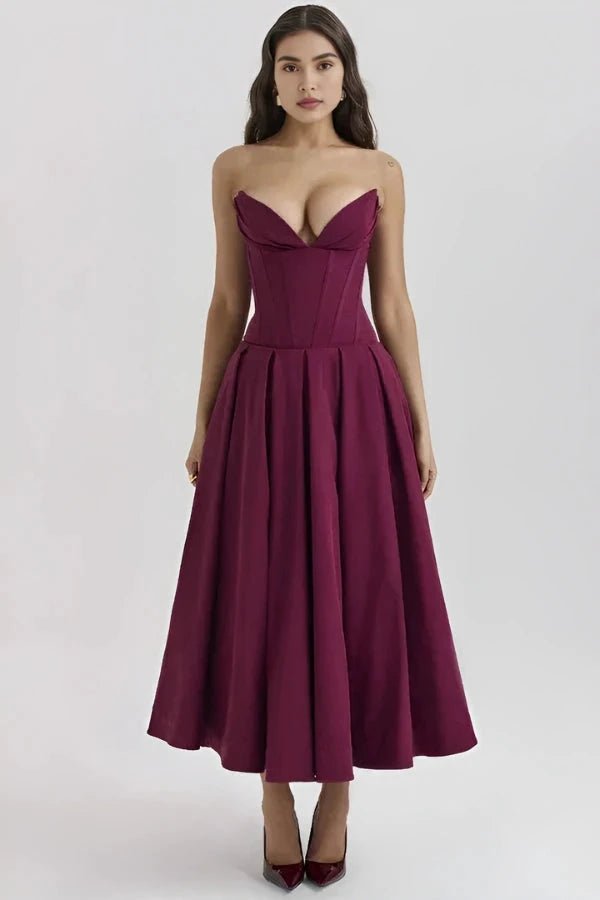Robe bustier midi jupe volumineuse pour femme