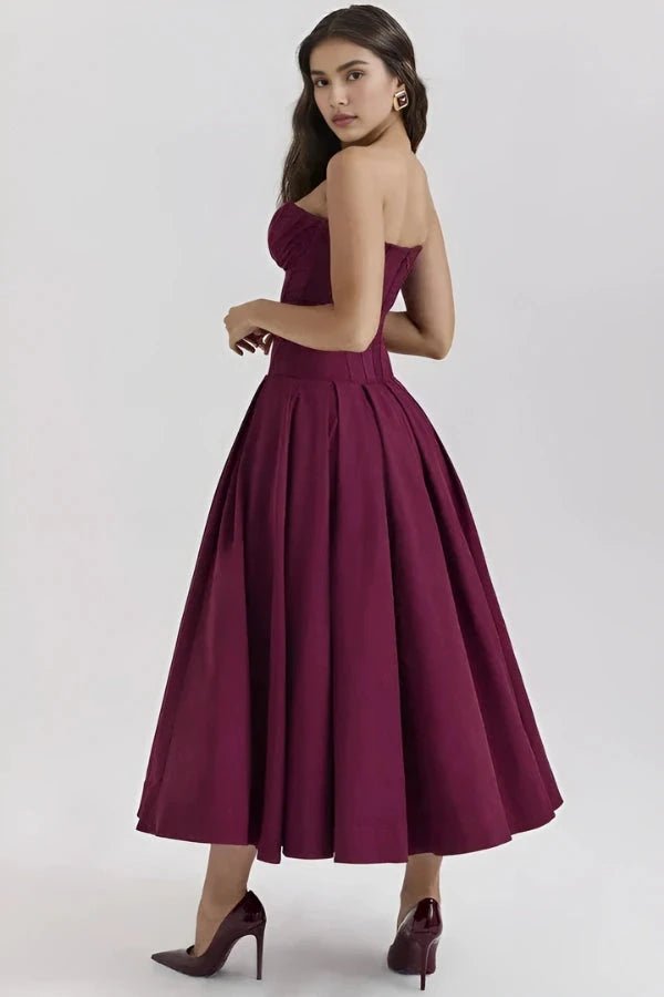 Robe bustier midi jupe volumineuse pour femme