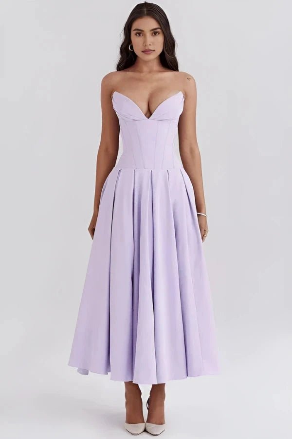 Robe bustier midi jupe volumineuse pour femme
