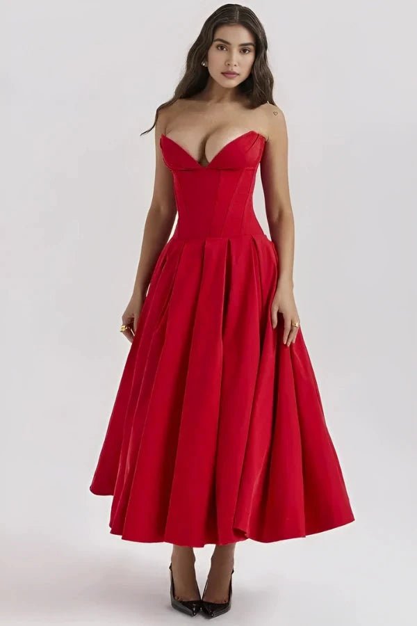 Robe bustier midi jupe volumineuse pour femme