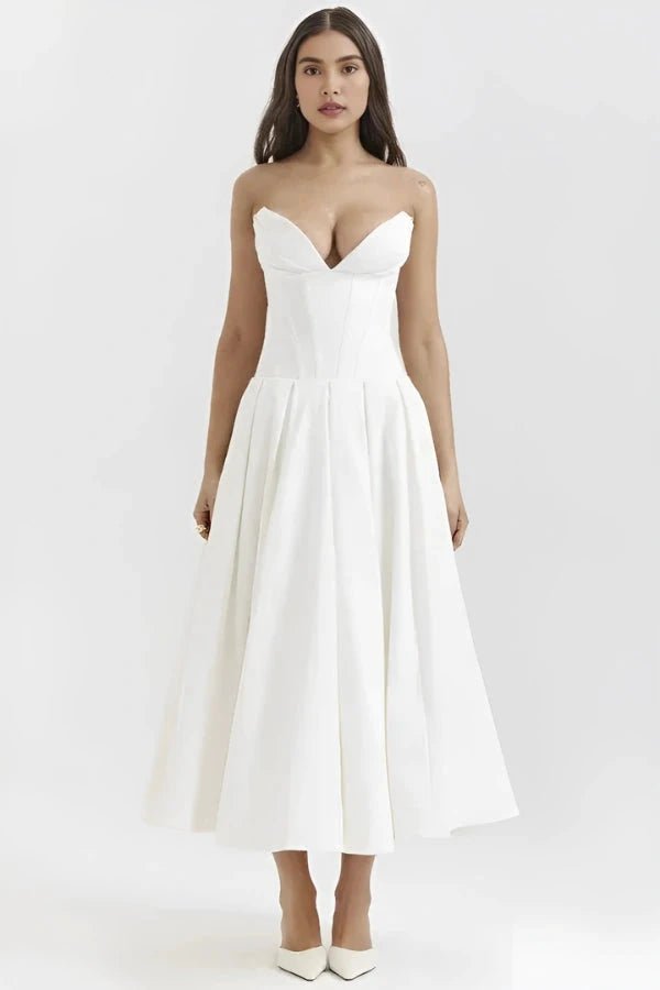 Robe bustier midi jupe volumineuse pour femme