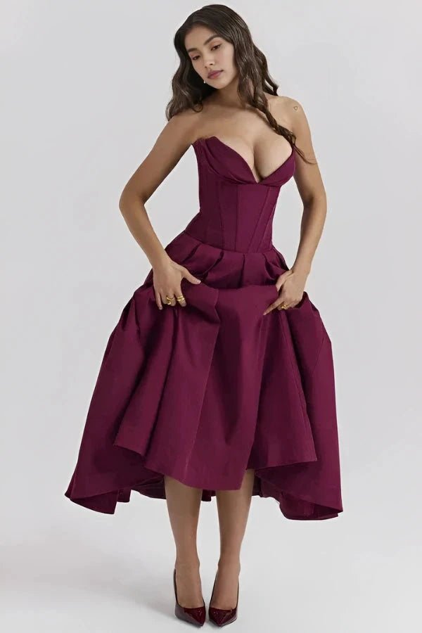 Robe bustier midi jupe volumineuse pour femme