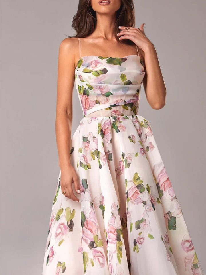 Robe midi évasée à bretelles fleuries pour femme