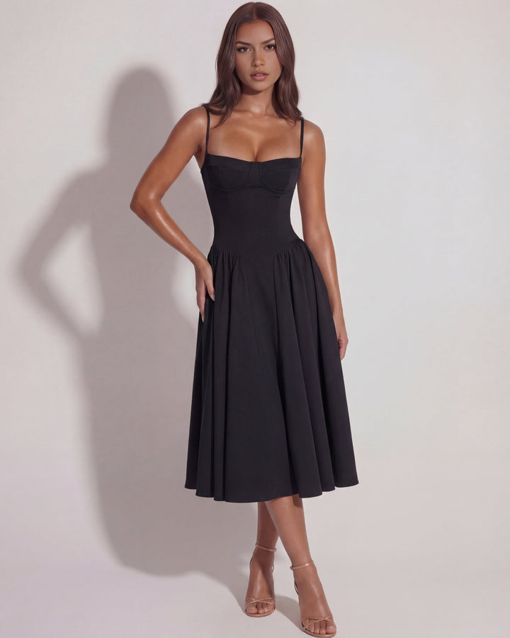 Robe midi bustier à jupe évasée pour femme