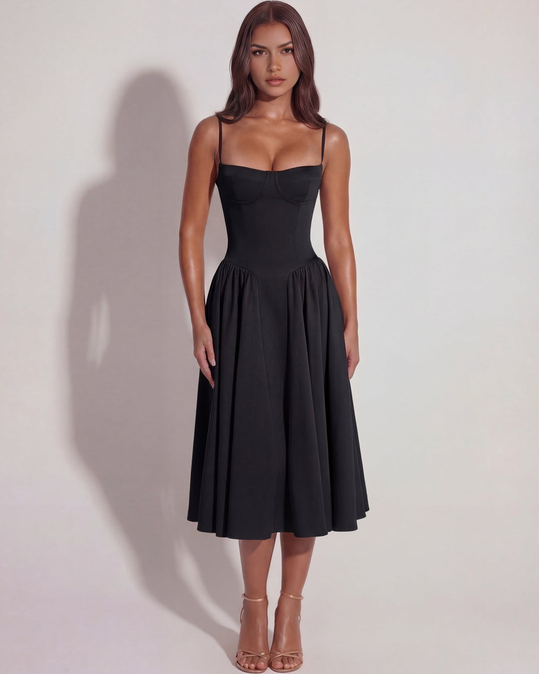 Robe midi bustier à jupe évasée pour femme