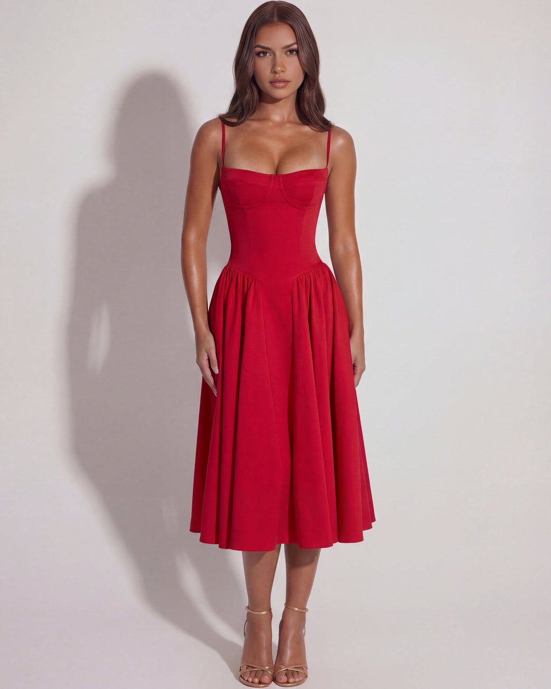 Robe midi bustier à jupe évasée pour femme