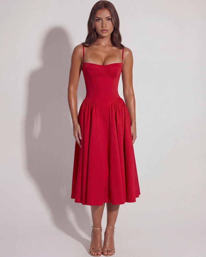 Robe midi bustier à jupe évasée pour femme