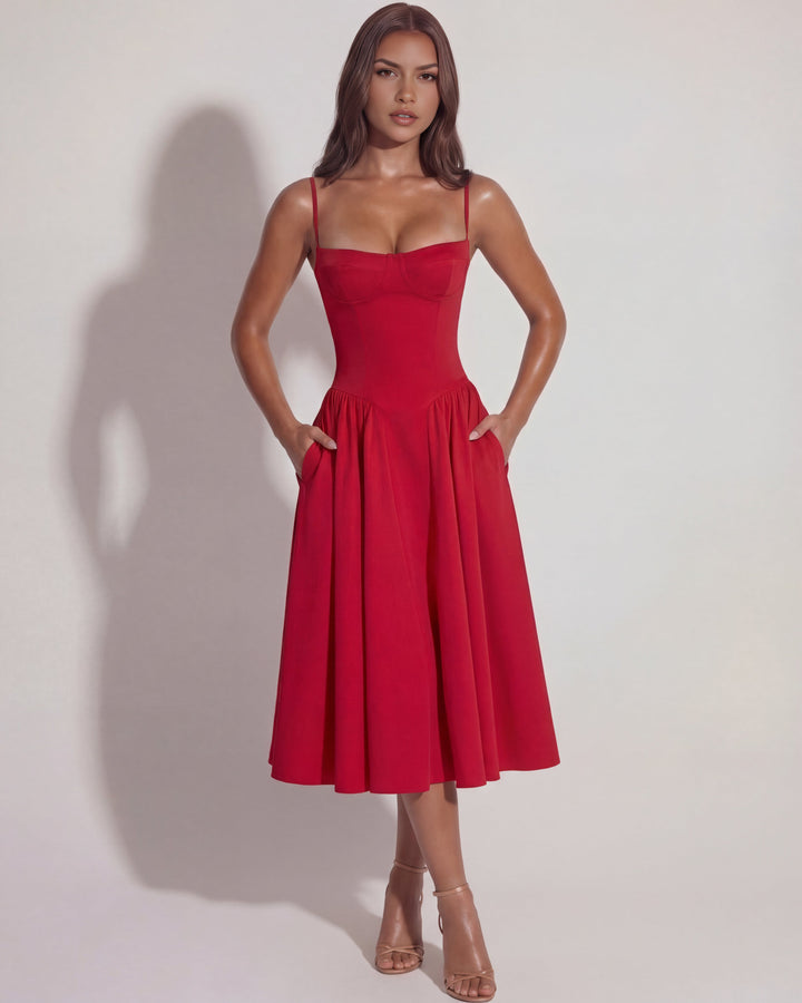 Robe midi bustier à jupe évasée pour femme