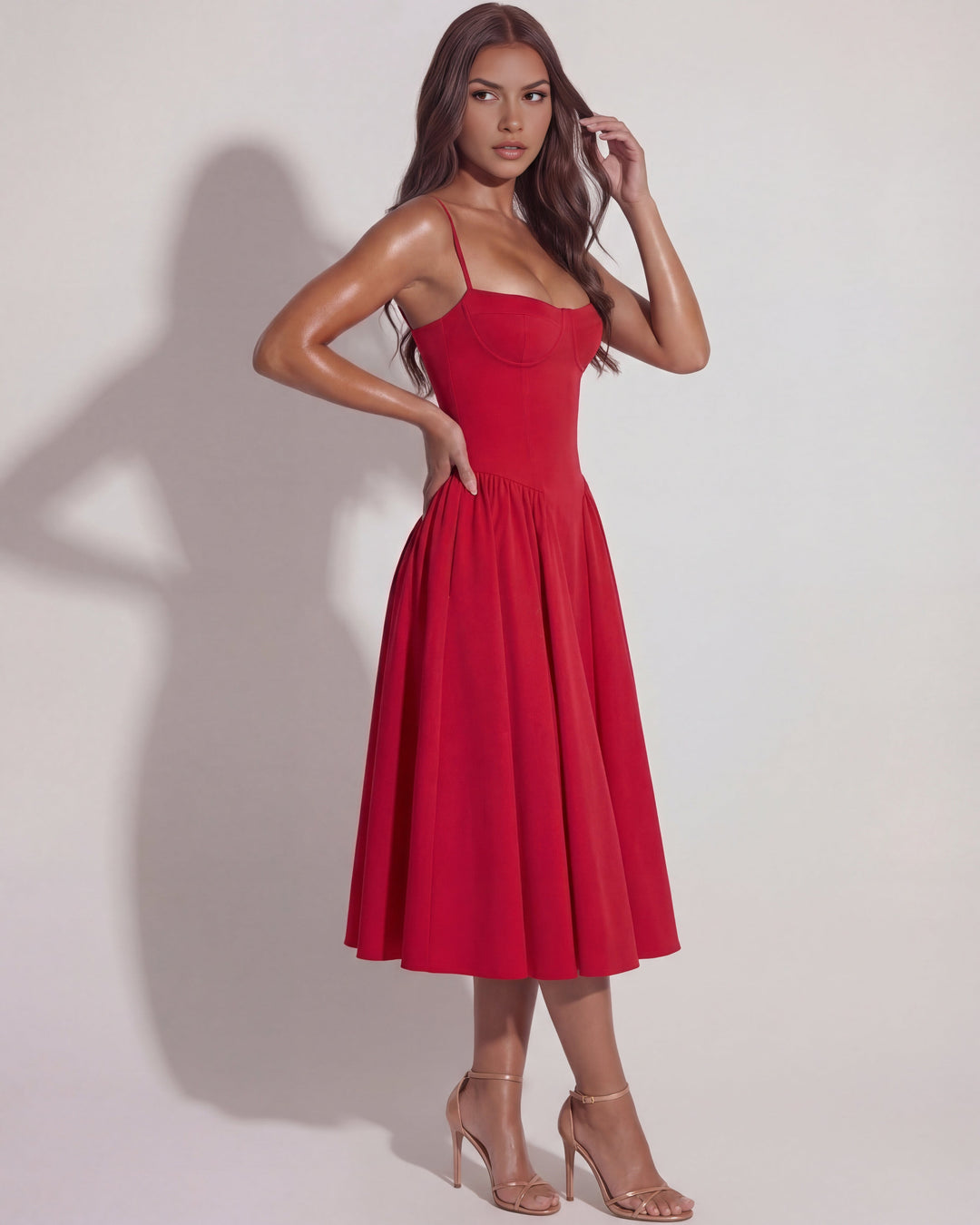 Robe midi bustier à jupe évasée pour femme