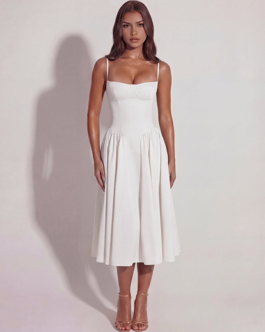 Robe midi bustier à jupe évasée pour femme